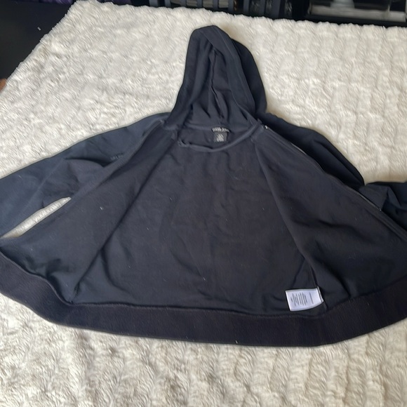 GUESS JEANS Y2K Black Zippered Hooded Jacket sweatshirt Size Medium White Stripe - Picture 11 of 11